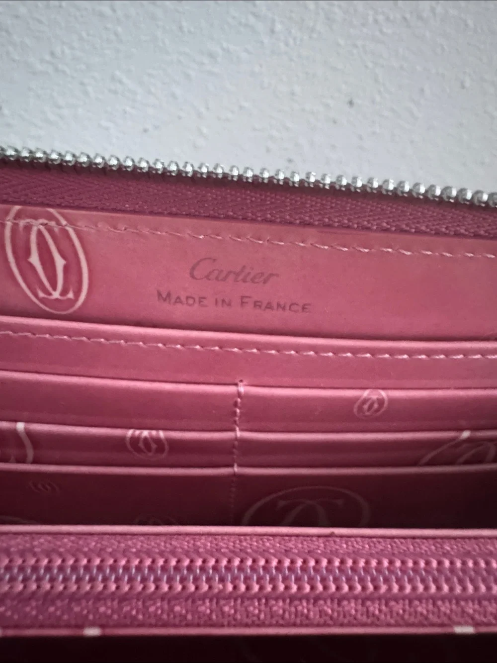 Cartier Happy Birthday Pink Patent Leather Zip Wallet EUC